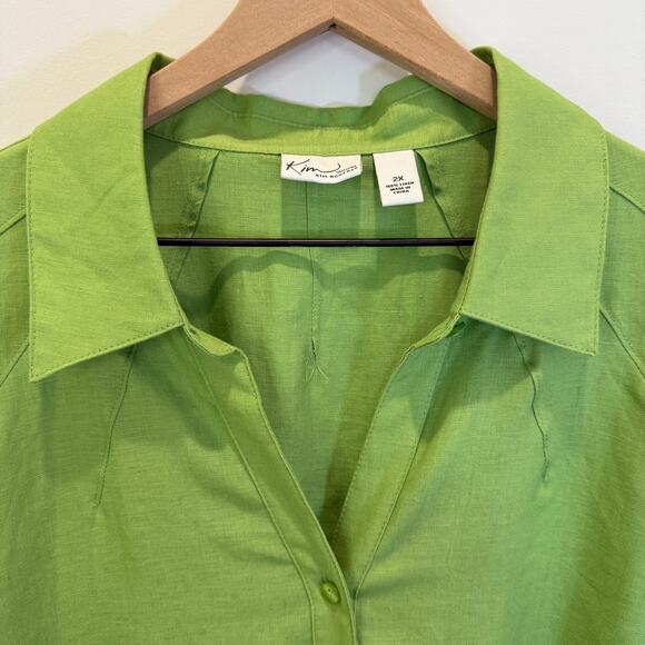 NWT Kim Rogers Top Women's Size 2X 100% Linen Button Down Green Lightweight - Picture 3 of 12